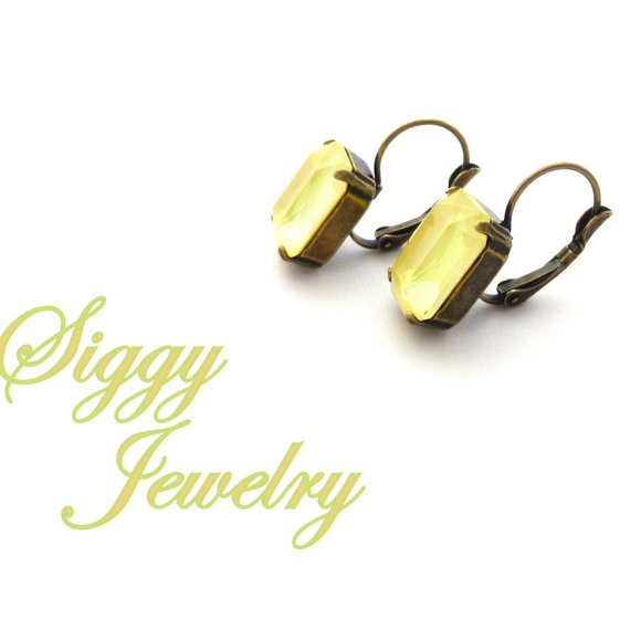 Limoncello Emerald Cut Crystal Drop Lever-Back Earrings, Powder Yellow - Picture 4 of 6